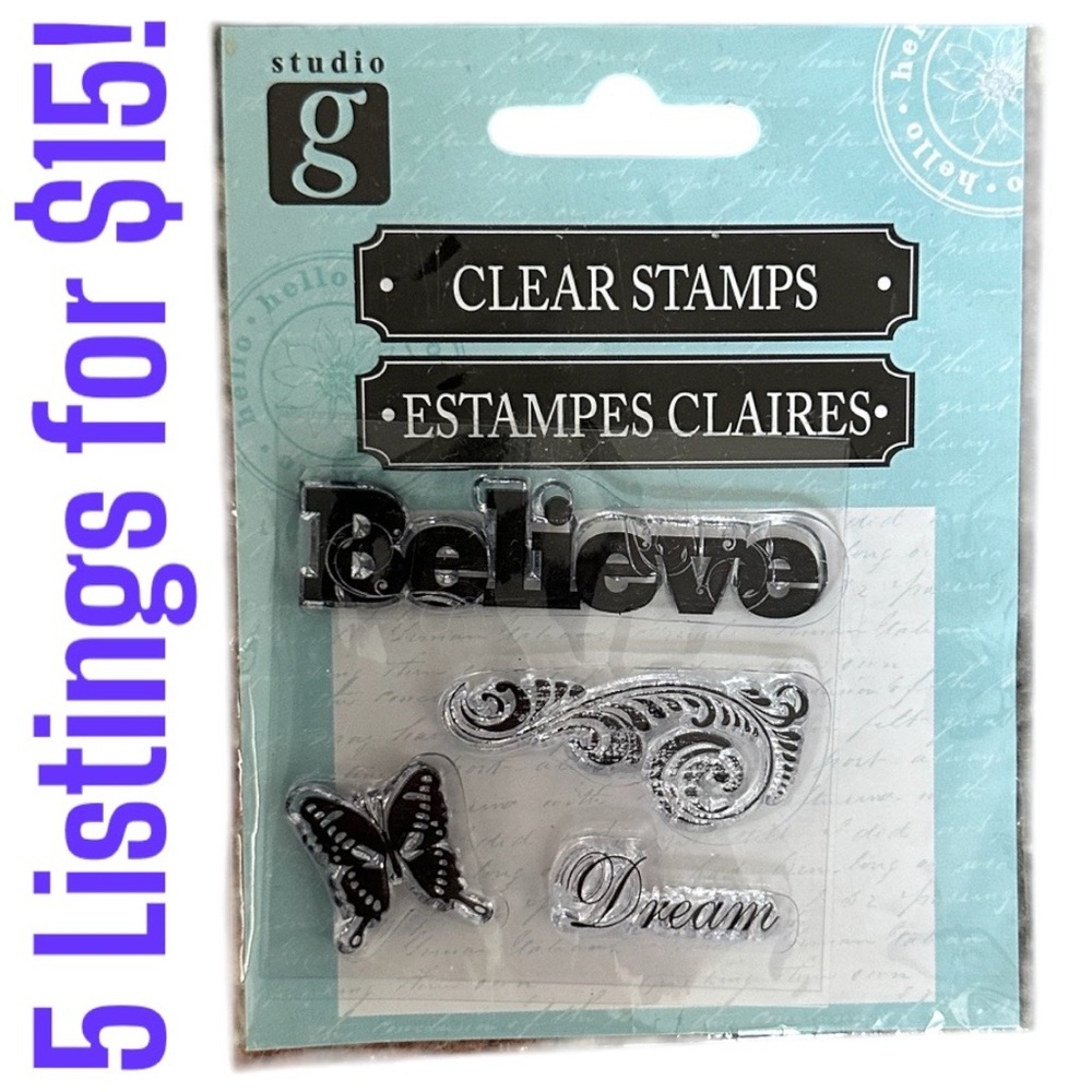 Studio G 4 Clear Cling Stamps Believe Dream Butterfly Flourish pack new